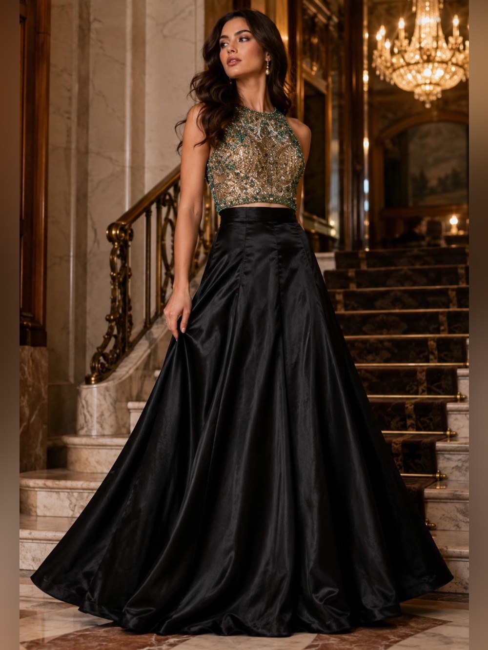 NWT Anthropologie Eliza J Black Satin Ball Gown Maxi Skirt Formal Evening Sz 10